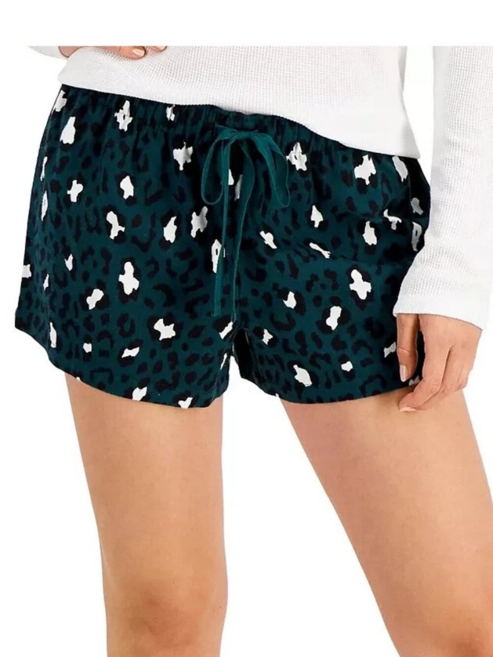 Jenni Women's Cotton Flannel Pajama Shorts, Green Funky Leopard, XS